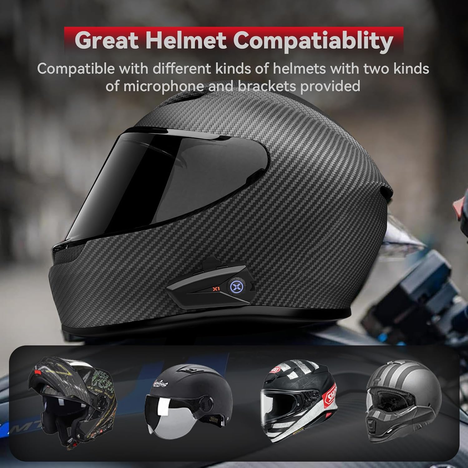 Thumbnail 4 de XGP X1 Motorrad-Headset Bluetooth V5.3 mit 40-mm-Lautsprechern und Sprachassistent