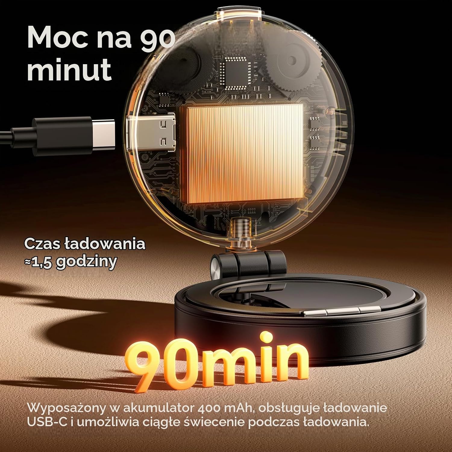 Detalle de ULANZI LM23 – magnetyczna lampa do selfie 360° z regulacją światła i USB-C