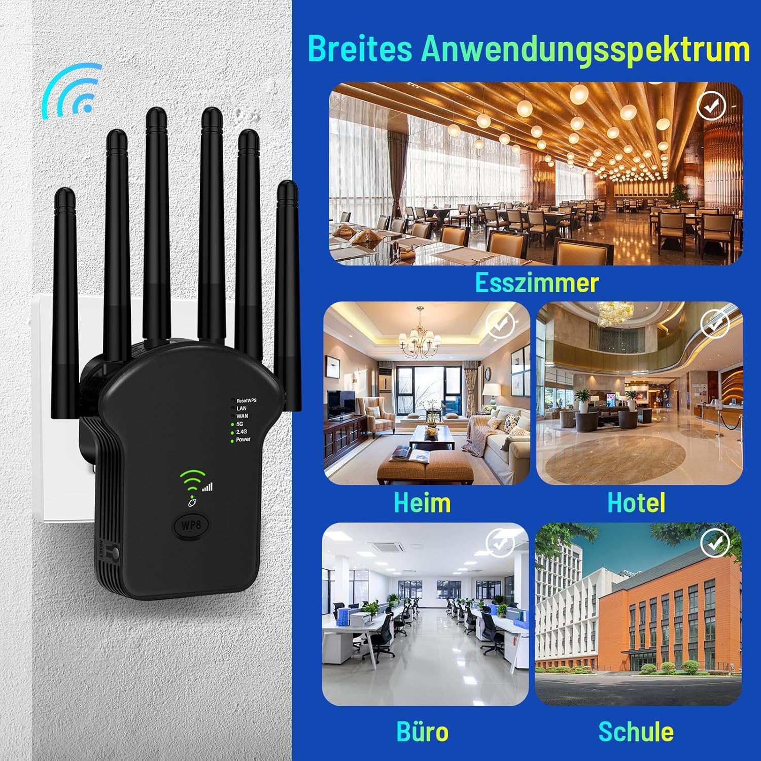 Detalle de WLAN-Verstärker mit 1200 Mbit/s Dualband, 4 Antennen, LAN-Port und WPS – Ultraxtender