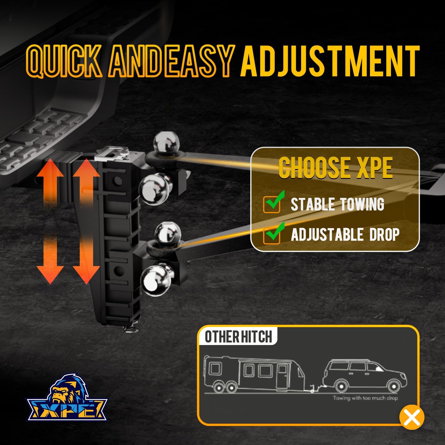 Thumbnail 3 de Adjustable Trailer Hitch 10 Inch Drop Hitch (Fits 2.5-Inch Receiver) — 18,500 Lbs GTW Heavy-Duty Tow Hitch