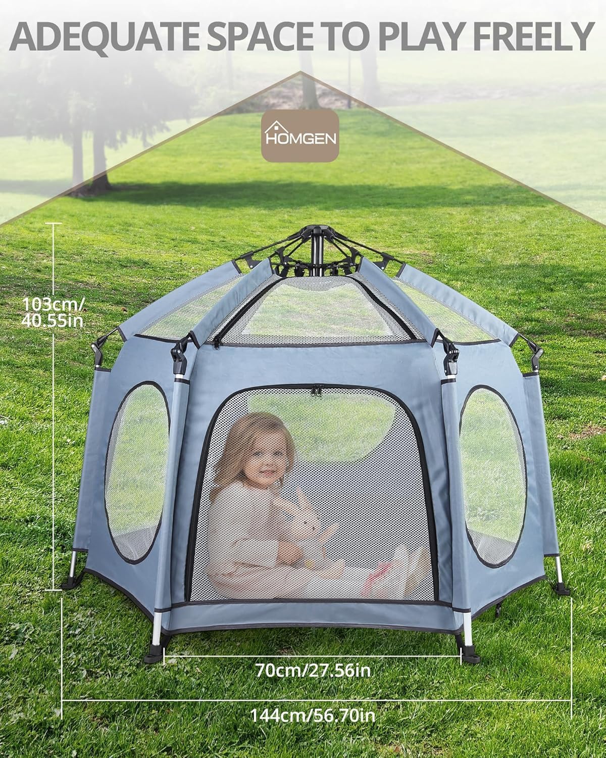 Thumbnail 6 de HOMGEN Foldable Pop Up Playpen 144x103cm with Detachable UV Cover