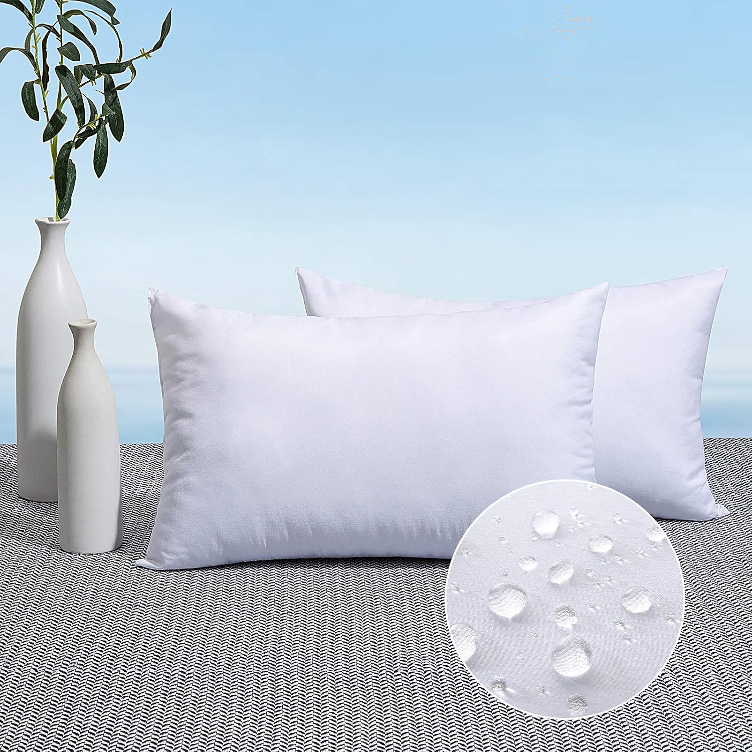 Detalle de MIULEE CAwaterproof_inserts_2P_3050 Outdoor Pillow Inserts, 12 x 20-Inch, 2-Pack
