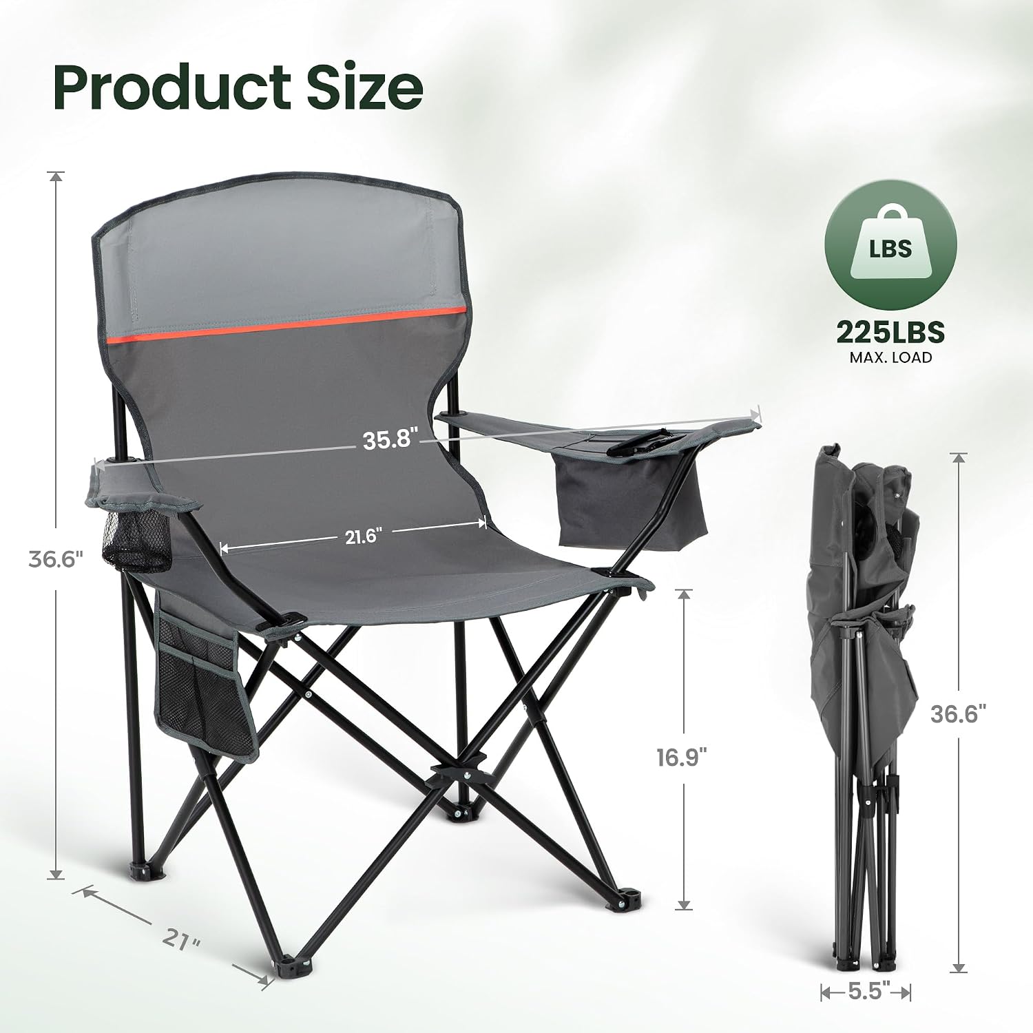 Detalle de HIGH POINT SPORTS Campingstuhl faltbar im 2er-Set bis 102 kg – mit Getränkehaltern, Armlehnen & Seitentasche