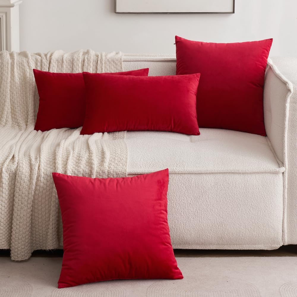 Thumbnail 5 de Lot de 2 housses de coussin en velours MIULEE pour canapé 40x40 cm, rouge