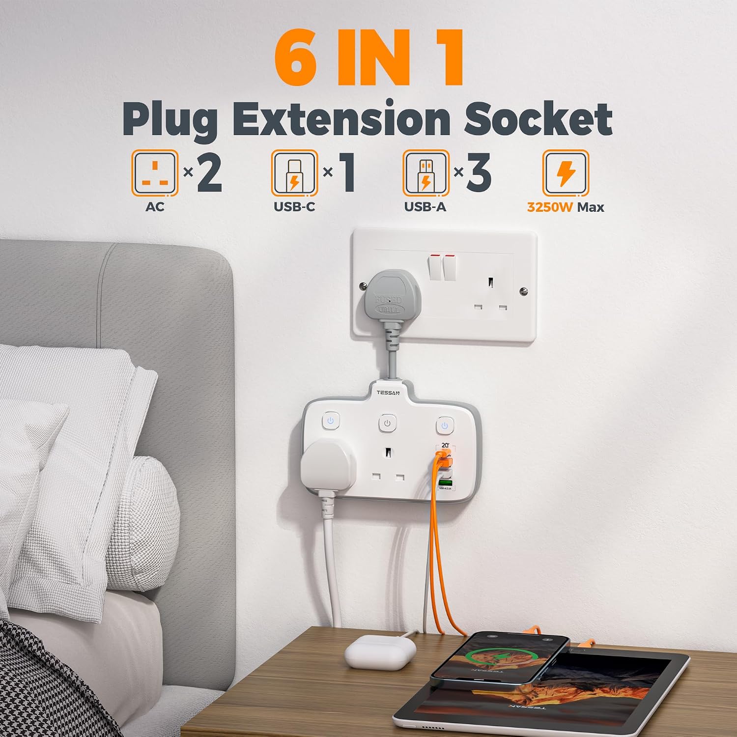 Detalle 2 de TESSAN Double Plug Adapter 20W PD