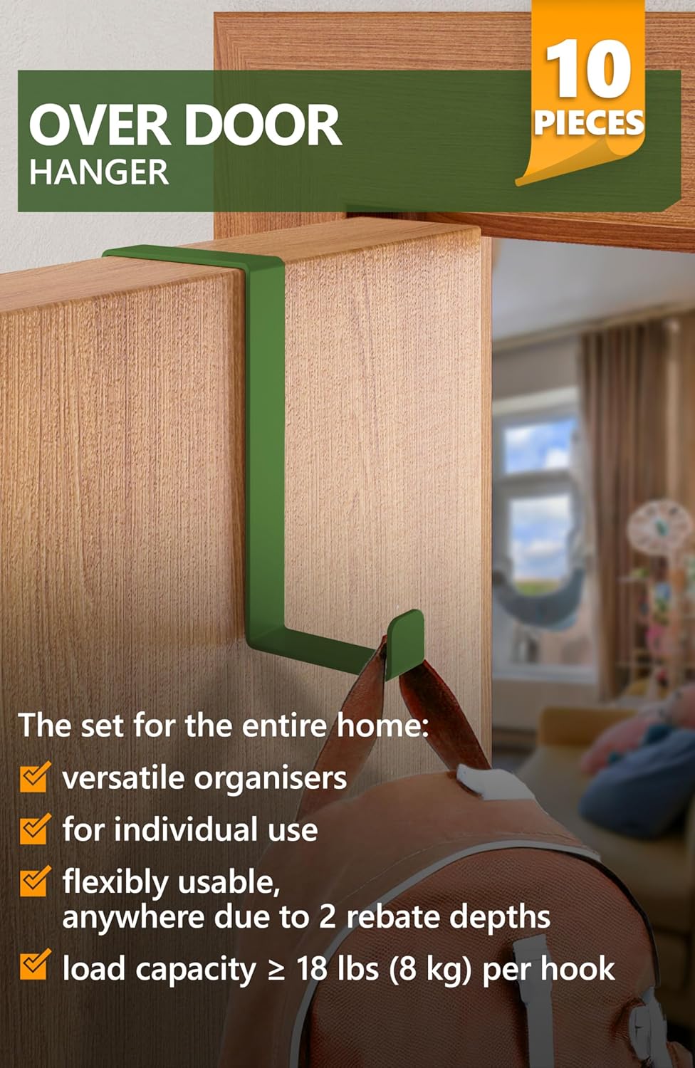 Thumbnail 1 de 4smile over door hooks set of 10, 3.6 to 4.6 cm