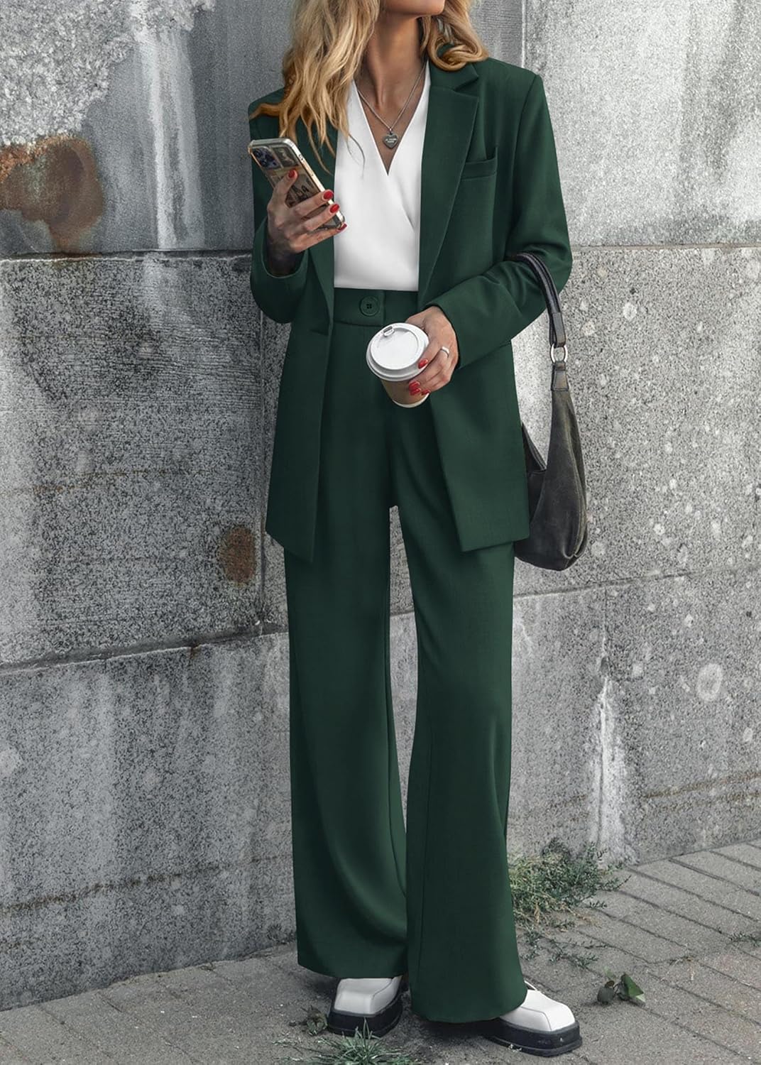 Thumbnail 1 de KIRUNDO Women Suits 2 Piece Set: Oversized Blazer + Wide Leg Pants for Business Casual
