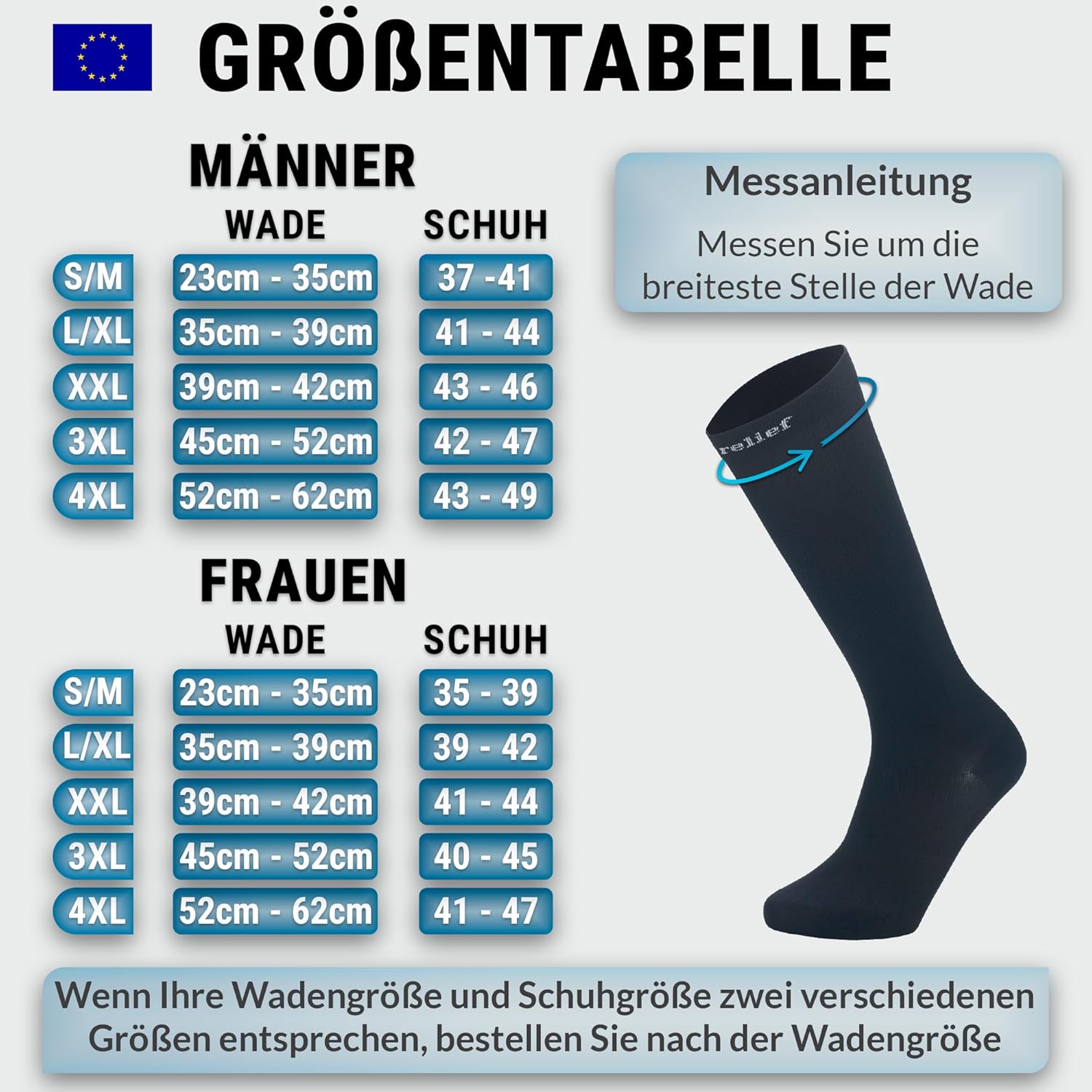 Thumbnail 2 de 360 Relief Kompressionsstrümpfe Damen und Herren – Stützstrümpfe 15–20 mmHg, XXL Schwarz mit Wäschenetz