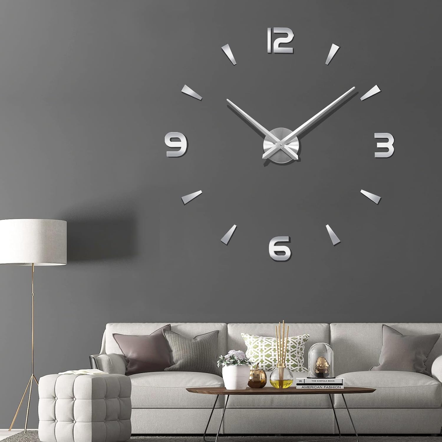 Detalle de Warminn 3D DIY Large Wall Clock – ramlös väggklocka med romerska siffror