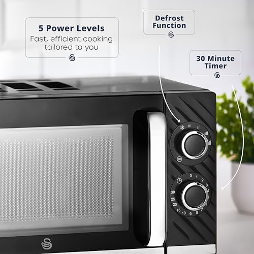 Thumbnail 3 de Swan Windsor SM4424BLK Manual Microwave, 20L, 800W, Black