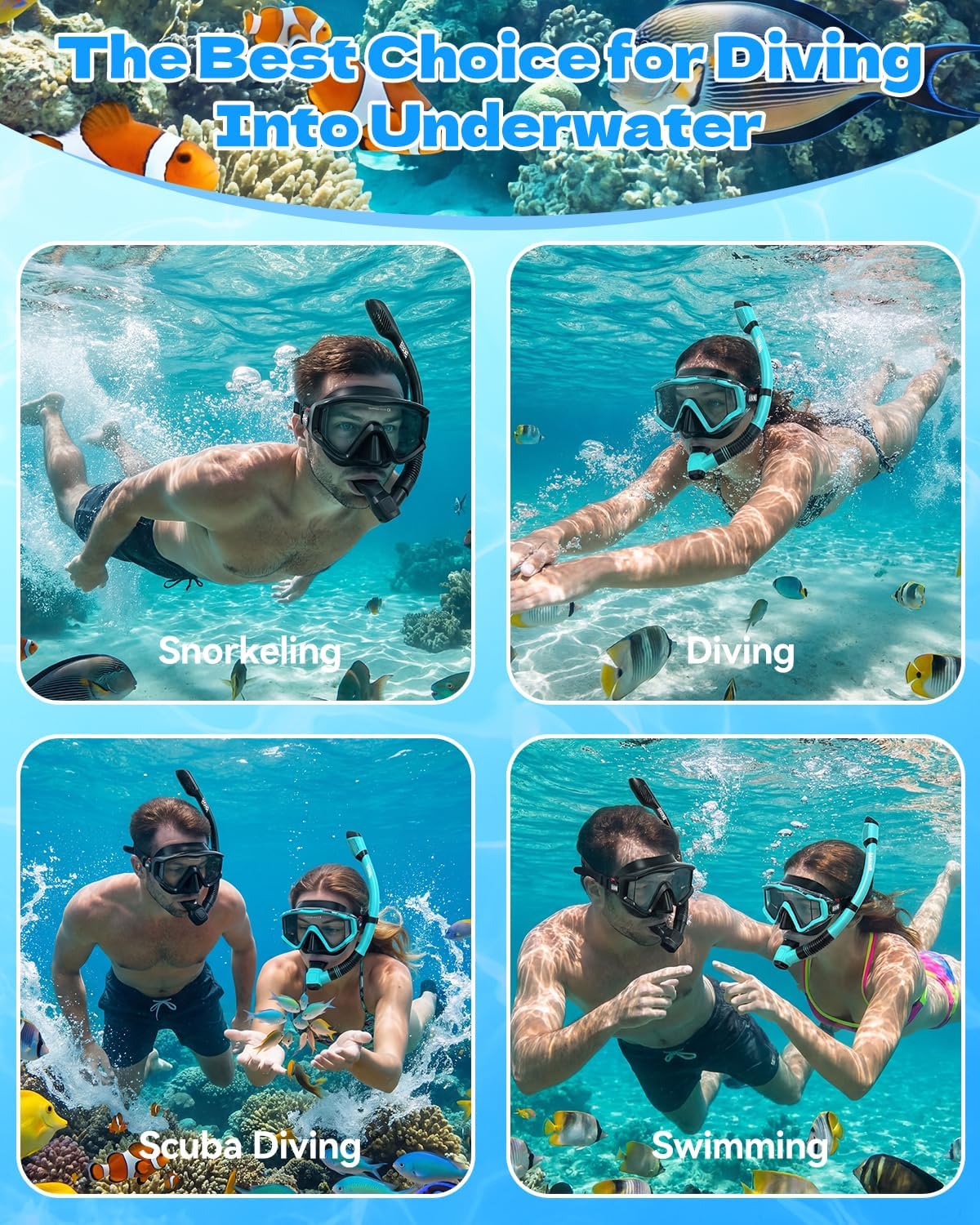 Detalle 2 de Aegend 180° Panoramic Snorkel Mask with Dry Top Snorkel for Adults