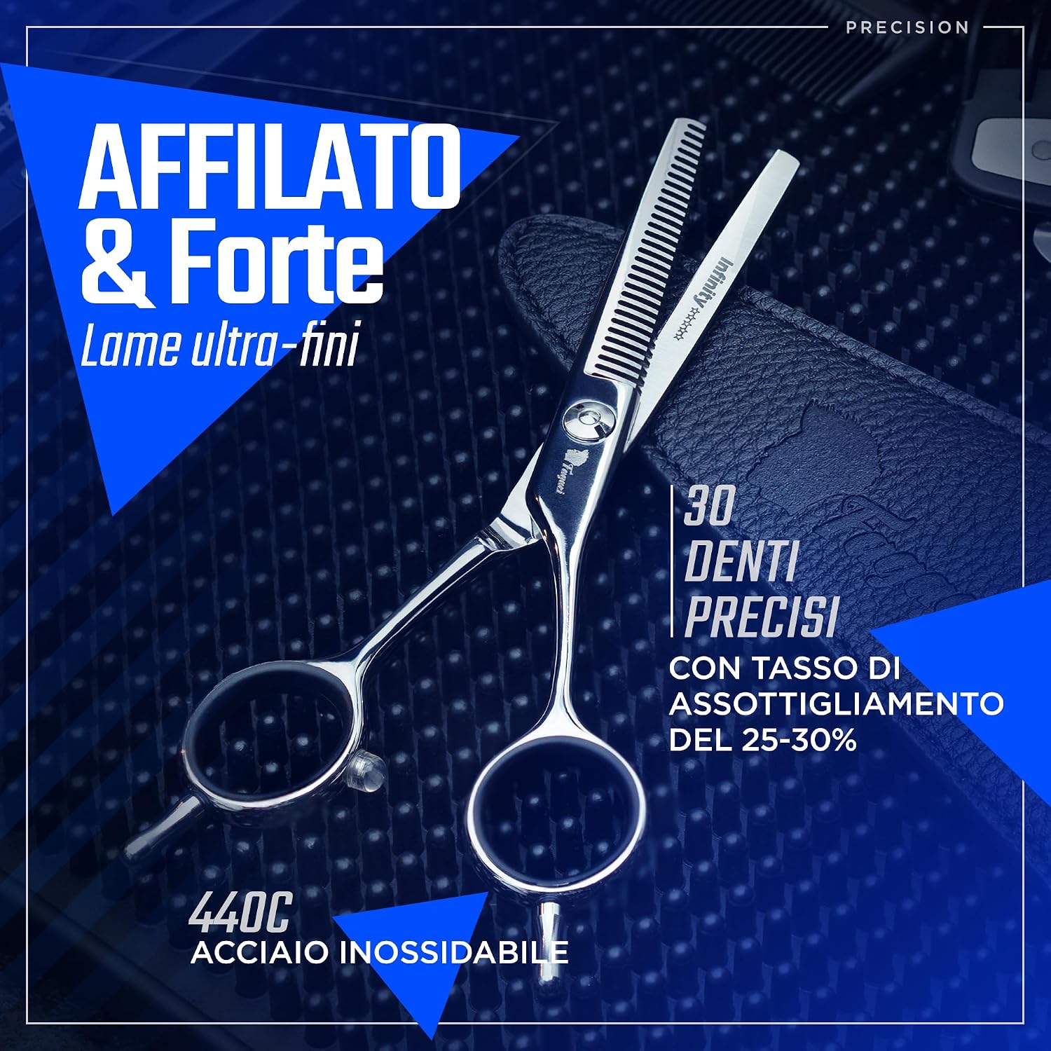 Detalle de Fagaci Forbici per Sfoltire i Capelli 5.5\" con Acciaio 440C – Forbici Professionali per Parrucchiere e Barbiere, Lame Sottili