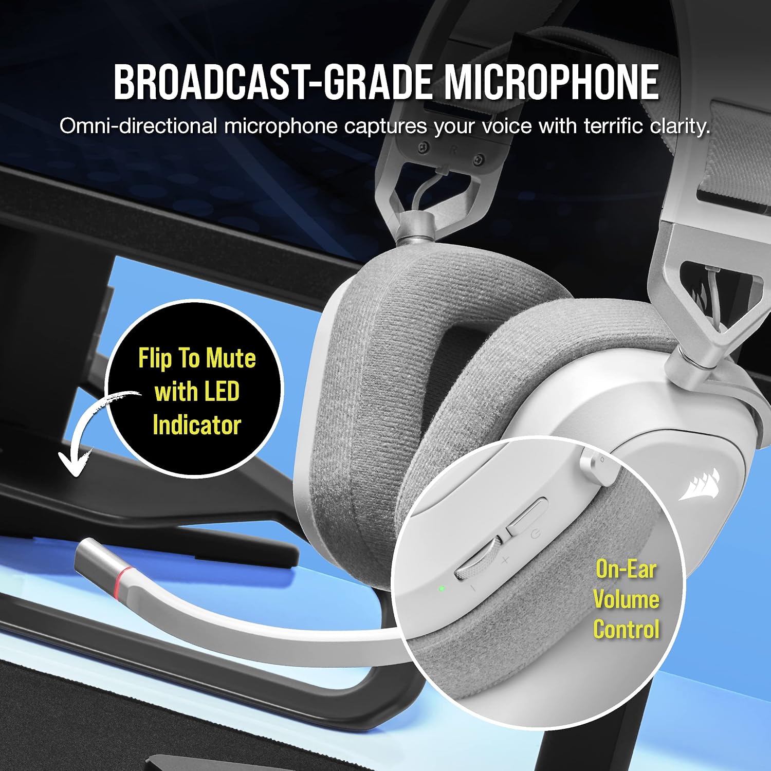 Thumbnail 5 de Corsair HS80 RGB Wireless CA-9011236-AS Gaming Headset, Dolby Atmos, White