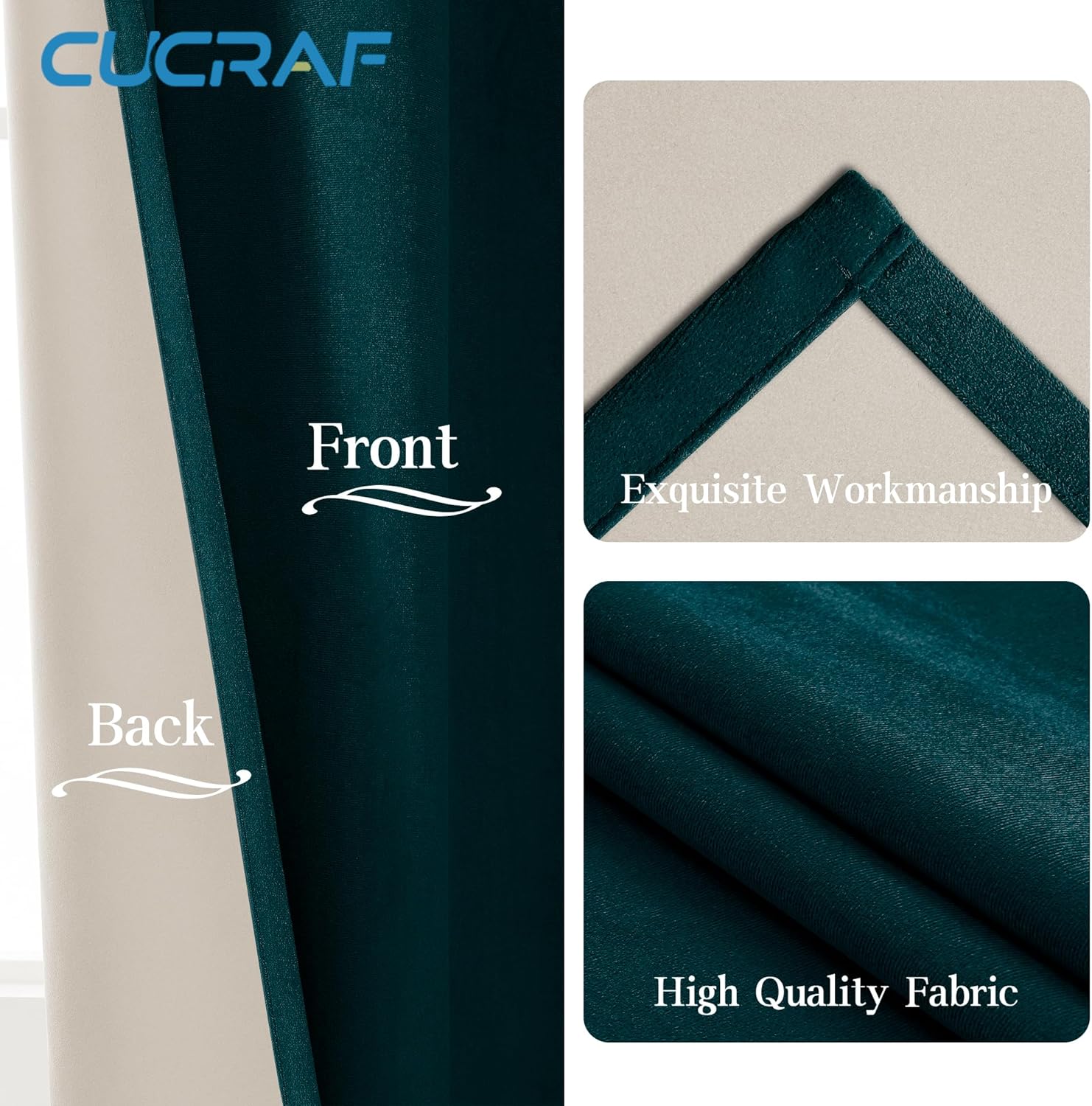 Thumbnail 4 de CUCRAF Thermal Insulated Velvet Curtains Eyelet Teal 2 Panels Ring Top - 55 x 96 inch, Blackout