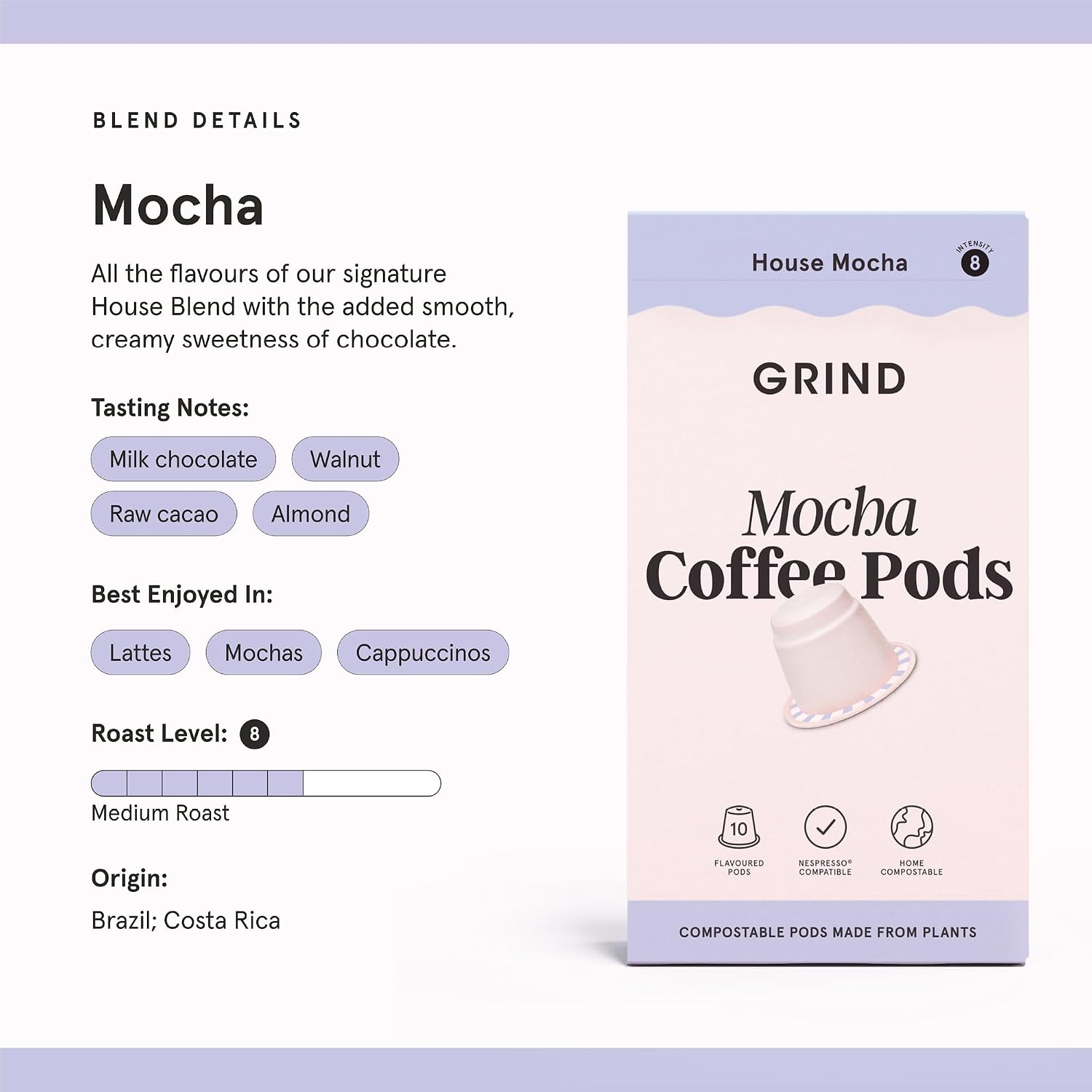 Detalle 2 de Grind Mocha Coffee Pods 60-pack, 100% Arabica