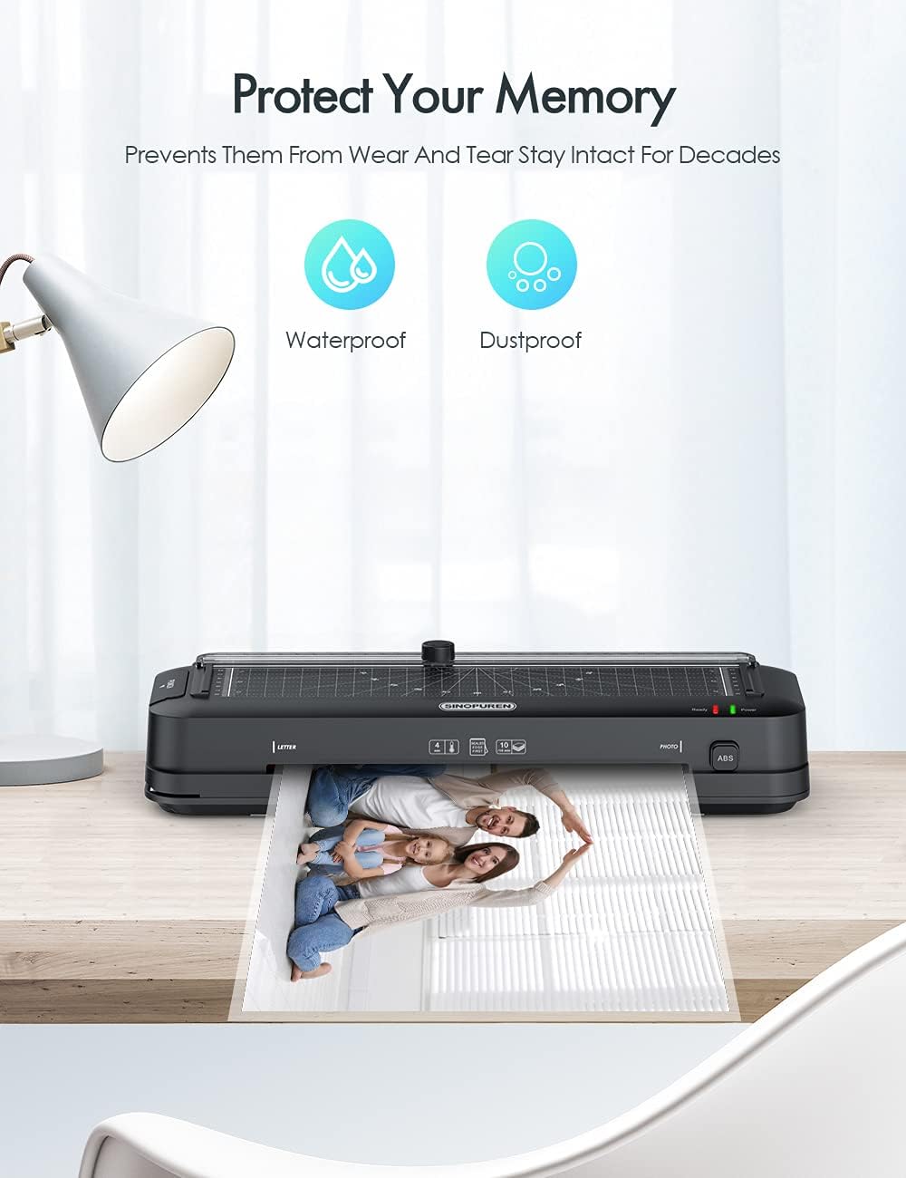 Detalle 2 de SINOPUREN 9-Inch Laminator with Built-In Trimmer, 2-Hole Punch and 10 Pouches