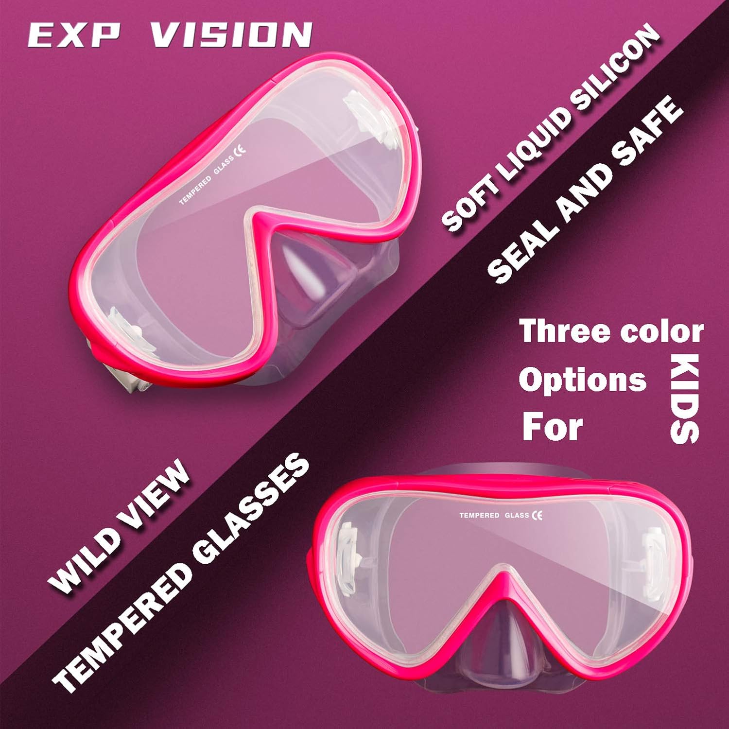 Thumbnail 2 de EXP VISION Kinder-Taucherbrille 180° Panorama - Schnorchelmaske mit gehärtetem Glas, Anti-Beschlag und Nasenabdeckung