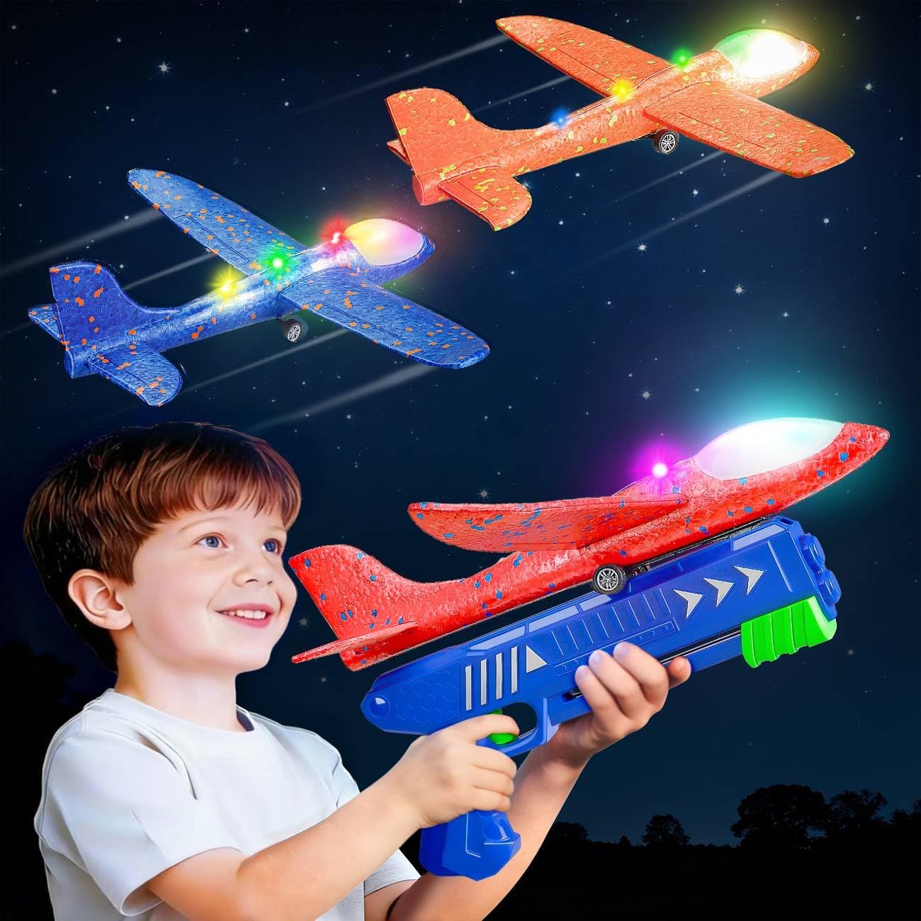 Detalle de SYHLN 3 Pack Airplane Launcher Toys - LED Foam Planes with Dual Flight Modes for Outdoor Fun (Ages 4-8)
