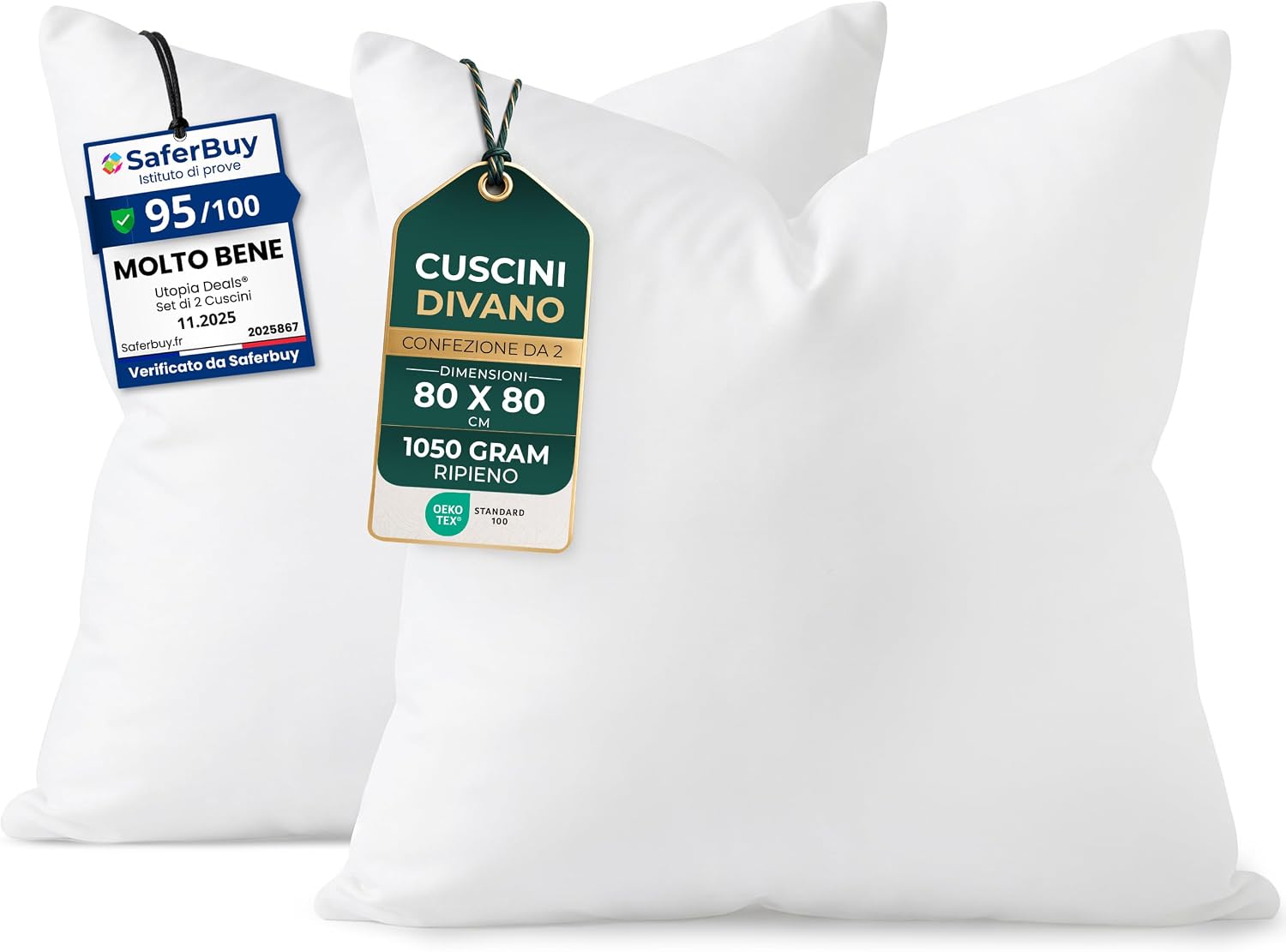 Detalle de Utopia Bedding Set di 2 Cuscini Decorativi Quadrati 80x80 cm, Imbottitura Morbida, Bianco