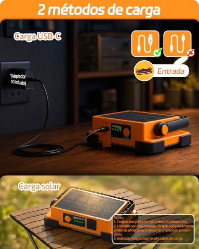 Detalle de DANCINGBOAR Foco LED Recargable Solar 6000 mAh: Luz de Trabajo Exterior en Pack de 2