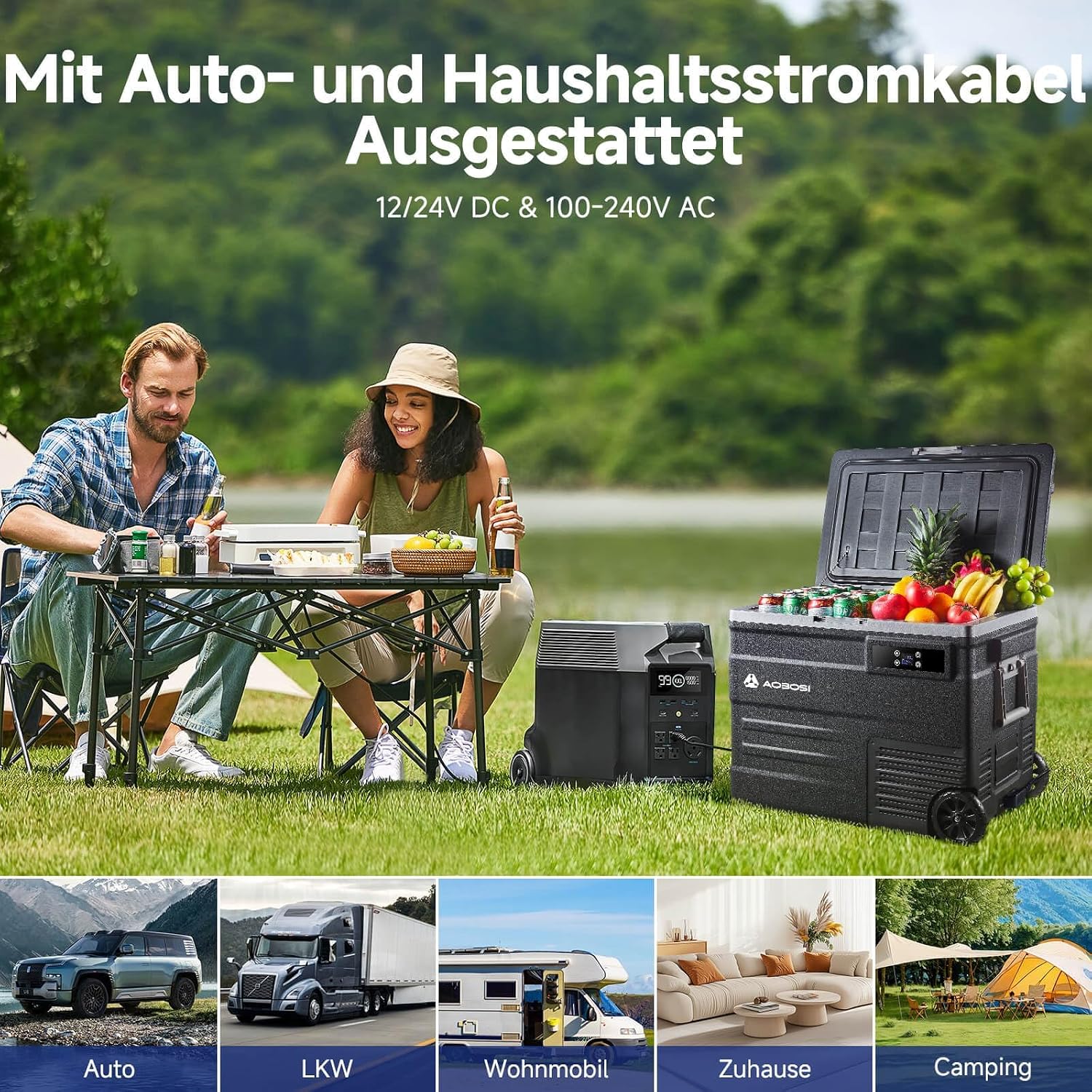 Detalle de AAOBOSI 74L Kompressor-Kühlbox mit APP und LED – bis -20 °C bis 20 °C, 12/24V und 100–240V