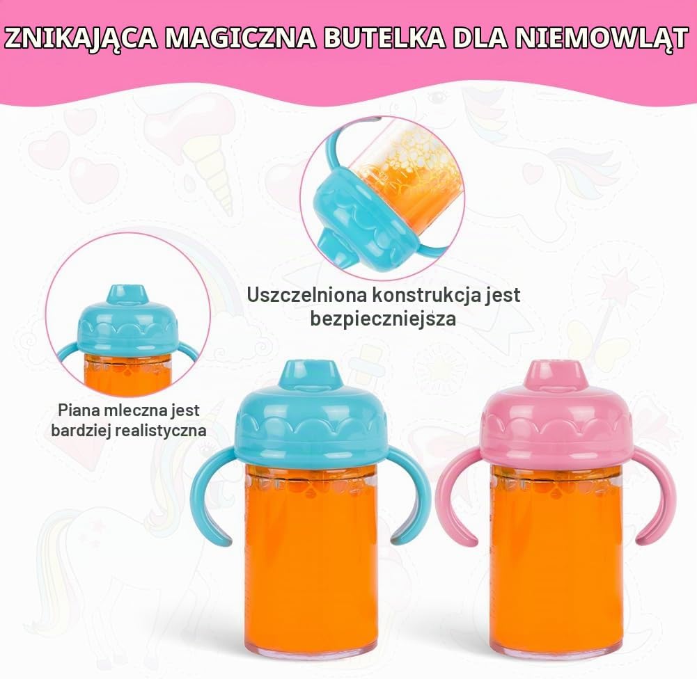 Detalle de Aolso Magic Baby – magiczne butelki dla lalek, zestaw 2 szt., różowo-niebieskie