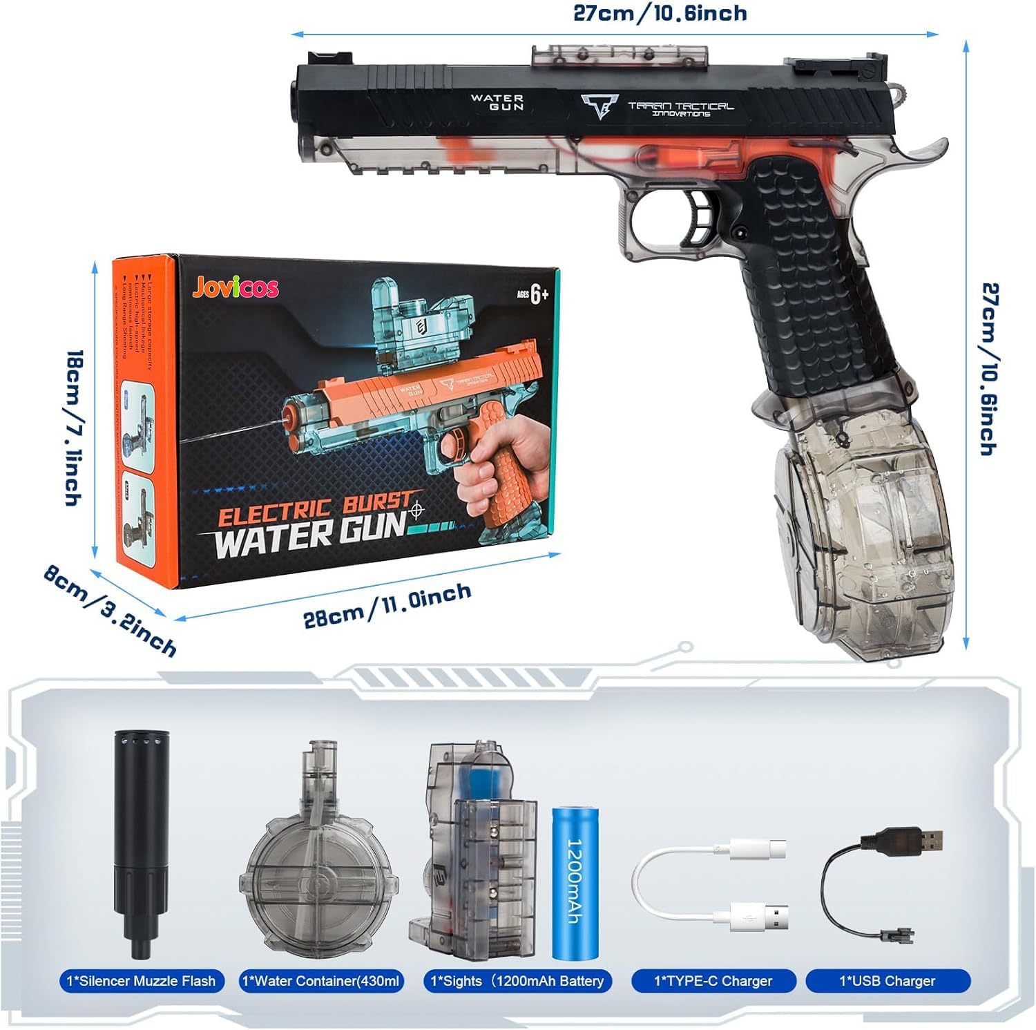 Thumbnail 5 de Jovicos elektrische Wasserpistole mit Licht & Automatik-Ladesystem – Reichweite bis 8,5 Meter, 430-ml-Tank