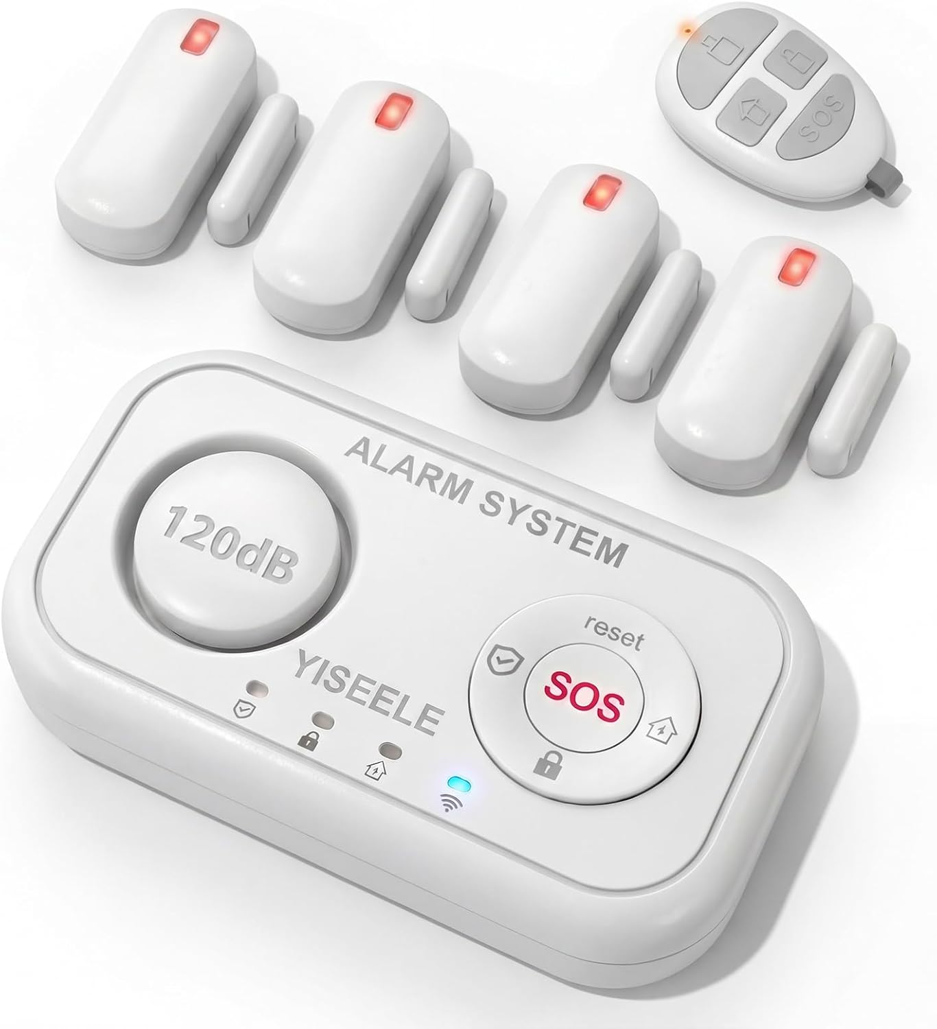 YISEELE Allarme Casa Senza Fili con centrale 120 dB, 4 sensori e telecomando (compatibile Alexa e Google Home)