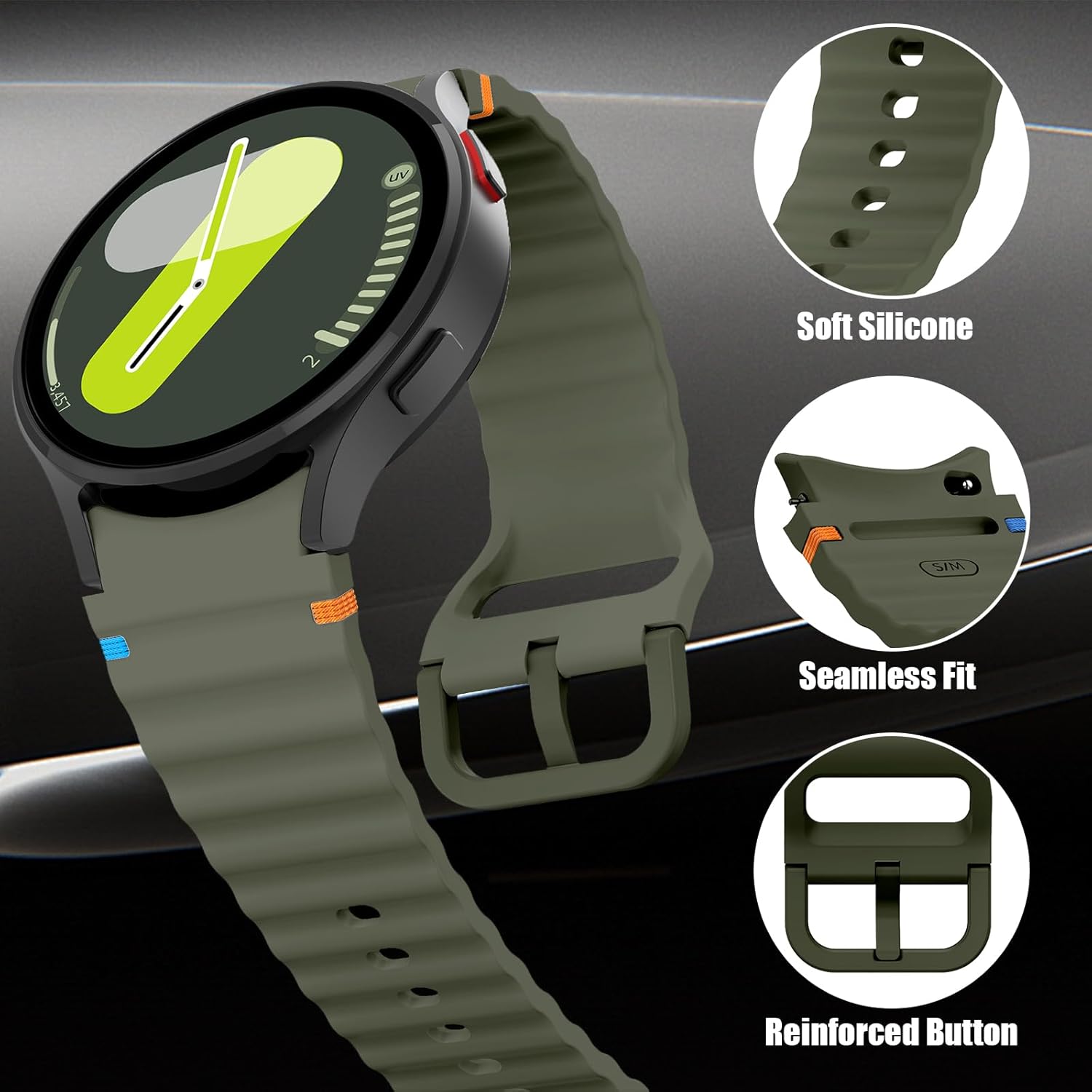 Thumbnail 3 de XMUXI No Gap Strap for Samsung Galaxy Watch 7/6/5/4 & FE – Silicone Sport Band