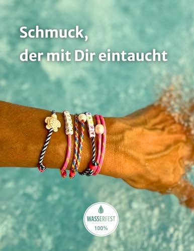 Thumbnail 4 de happymaker Segeltau Armband Damen – Rosa mit echter Süßwasserperle, zwei neon-gelbe Schiebeknoten, größenverstellbar