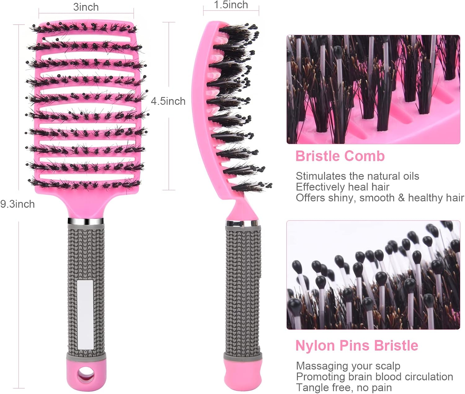 Thumbnail 2 de URAQT Spazzola per Capelli Curva con setole di Cinghiale – Strumento versatile per ricci e lisci