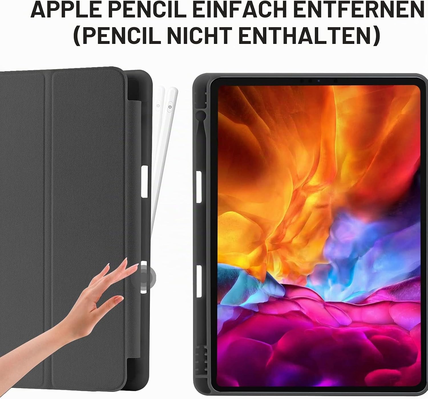 Detalle de Hülle für iPad 9.Gen / 8. Gen / 7. Gen (10,2 Zoll) mit Stifthalter, Trifold-Stand, Auto Schlafen/Wachen – Schwarz