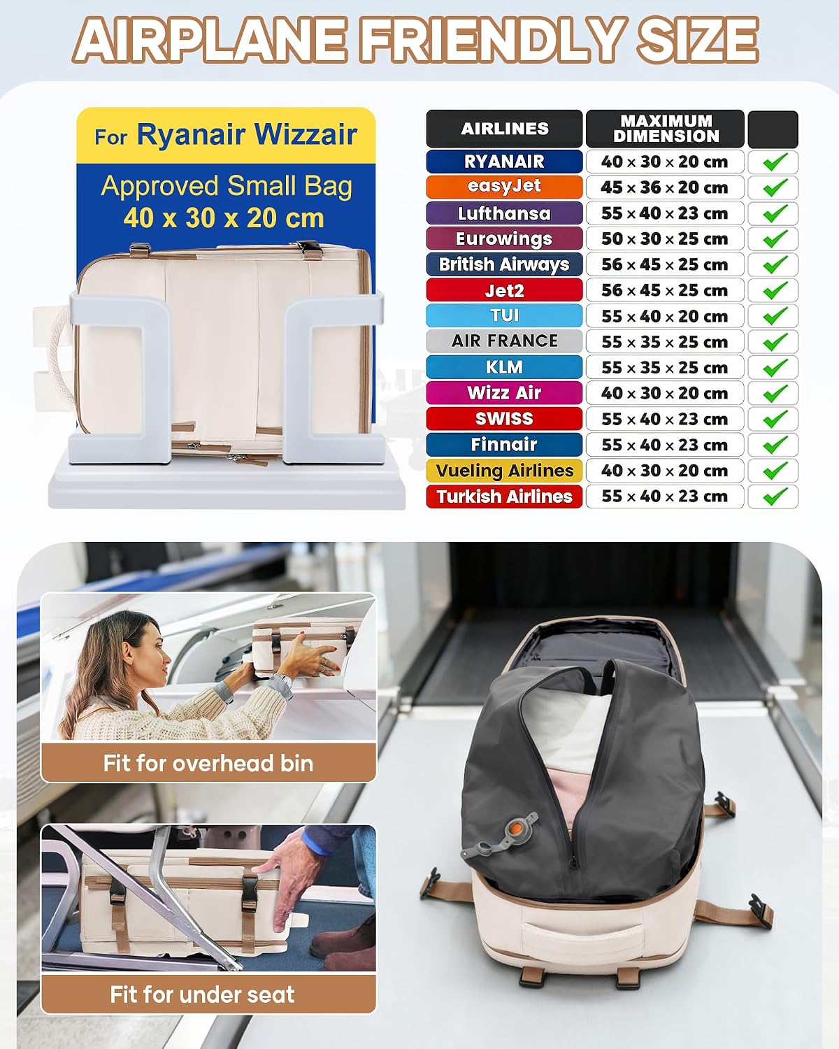 Detalle de SZLX Vacuum Backpack Travel Bag with Pump — Cabin‑Size 40x30x20, Ryanair/Wizz Air Ready