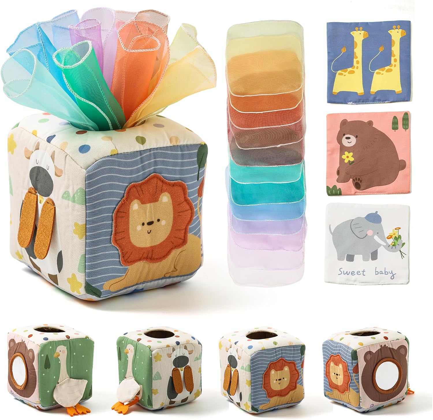 Detalle de Montessori Spielzeug Baby Tücherbox – sensorik & Frühlernen ab 6 Monaten
