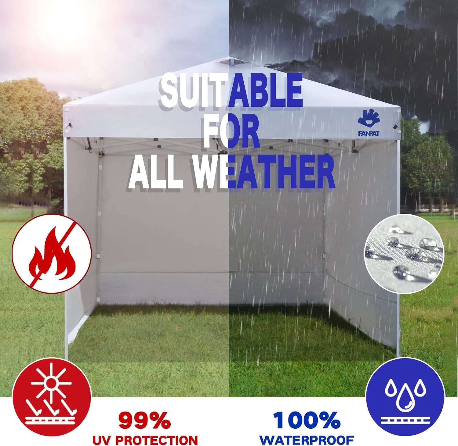 Detalle de FANPAT 3 Packs 10x10 Canopy Sidewalls, Waterproof White 3-Piece Set