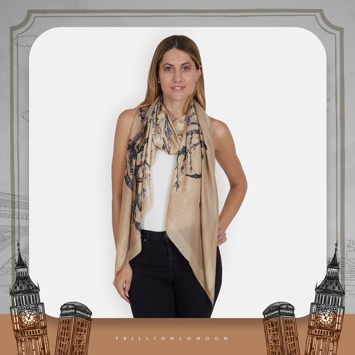 Thumbnail 6 de Trillion London Spring Collection Designer Silk Scarf (180 x 90 cm)