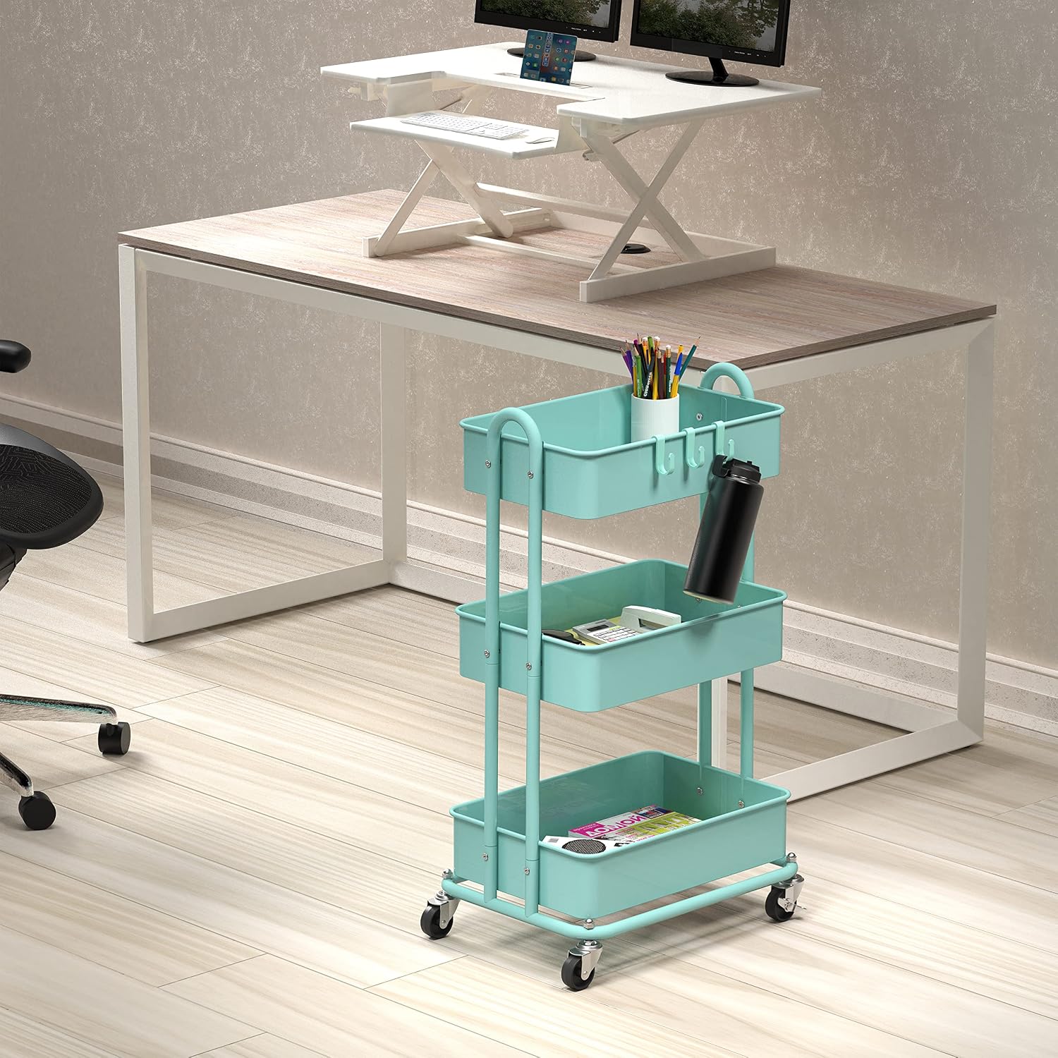 Thumbnail 1 de Simple Houseware CB-10C-T 3-Tier Metal Utility Cart, Turquoise