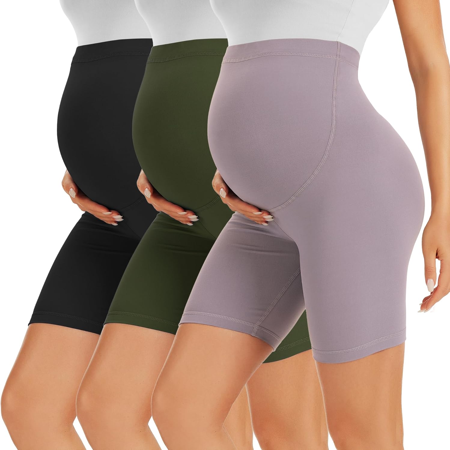 Detalle de VALANDY Creamlush Maternity Shorts Over The Belly – comfy, supportive biker shorts for pregnancy