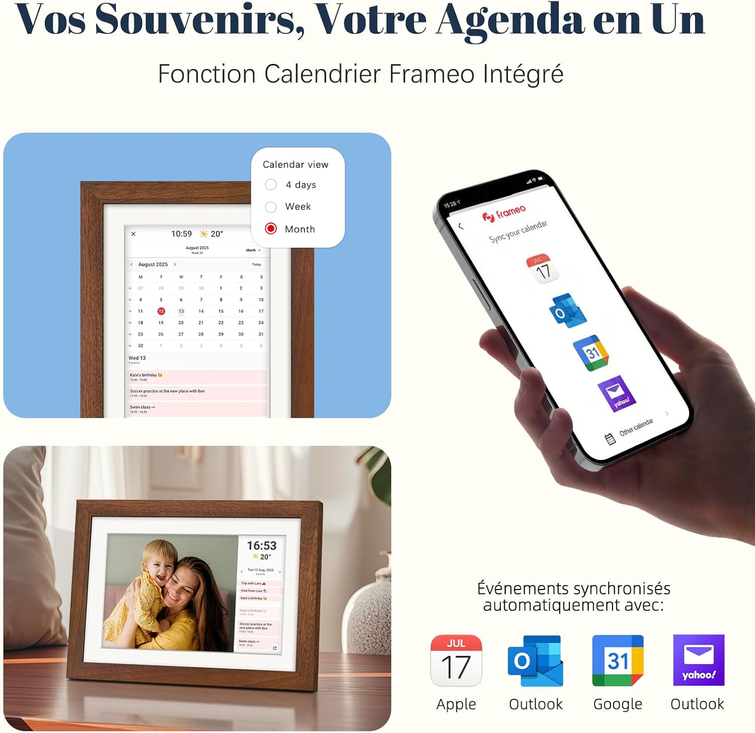 Thumbnail 4 de Frameo Cadre Photo Numérique WiFi 10.1" Noyer — 32 Go, Écran IPS tactile 1280 x 800