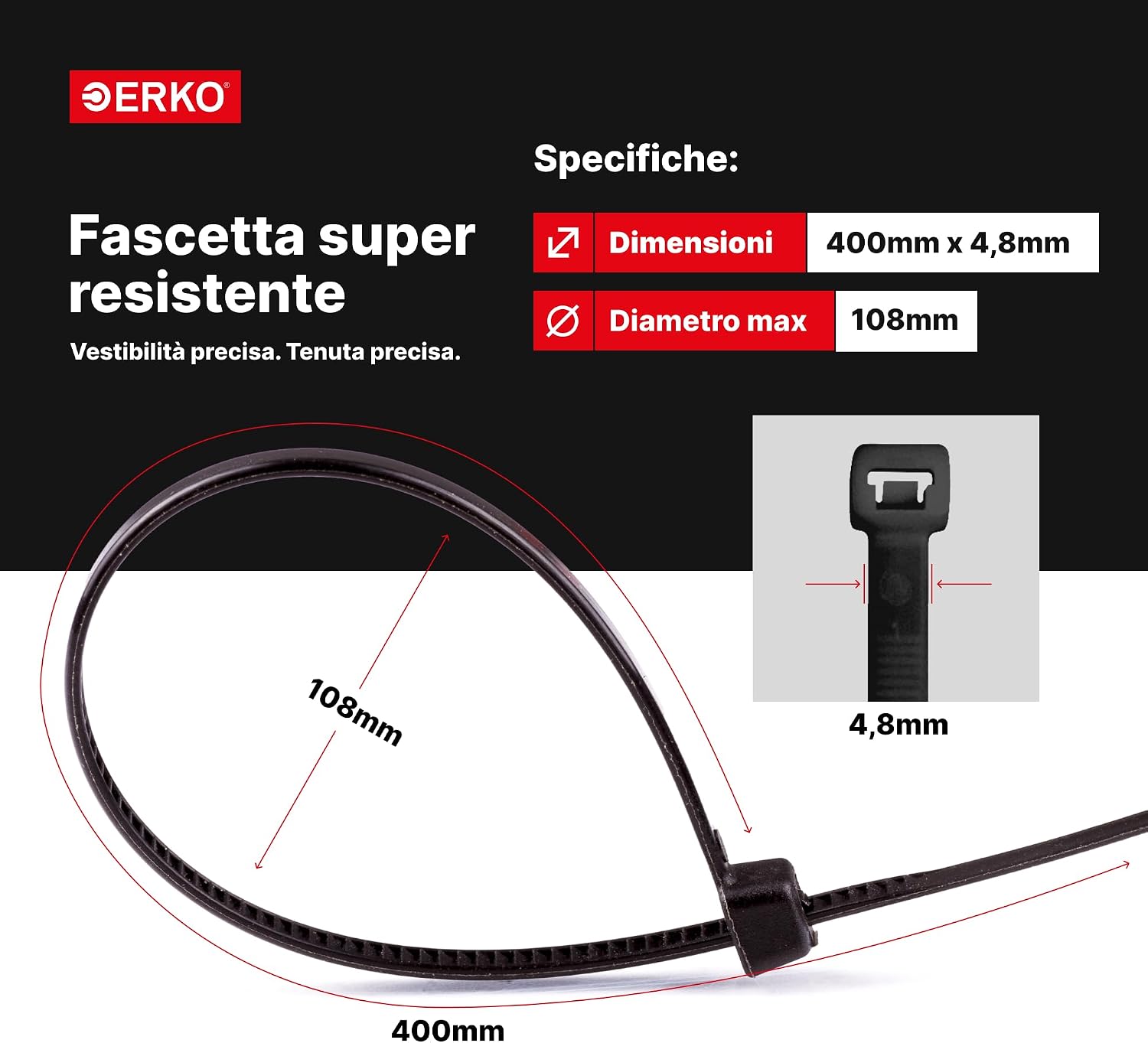 Detalle 2 de ERKO Fascette plastica nere 400x4,8 mm 100 pezzi