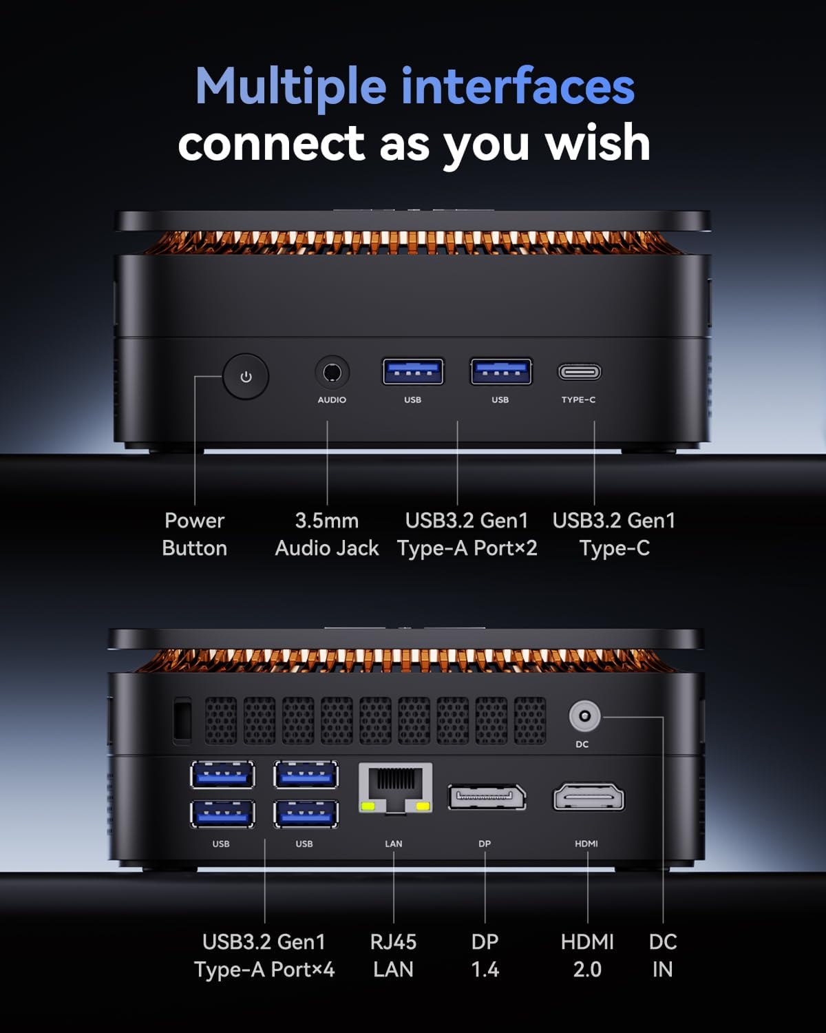Detalle de NiPoGi Pinova P1 Mini PC con Ryzen Embedded R2544: potenza compatta per lavoro, ufficio e intrattenimento