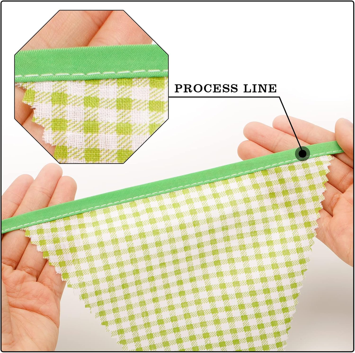 Thumbnail 3 de G2PLUS 12M Green Floral Bunting Garland (42pc cotton triangle banners)