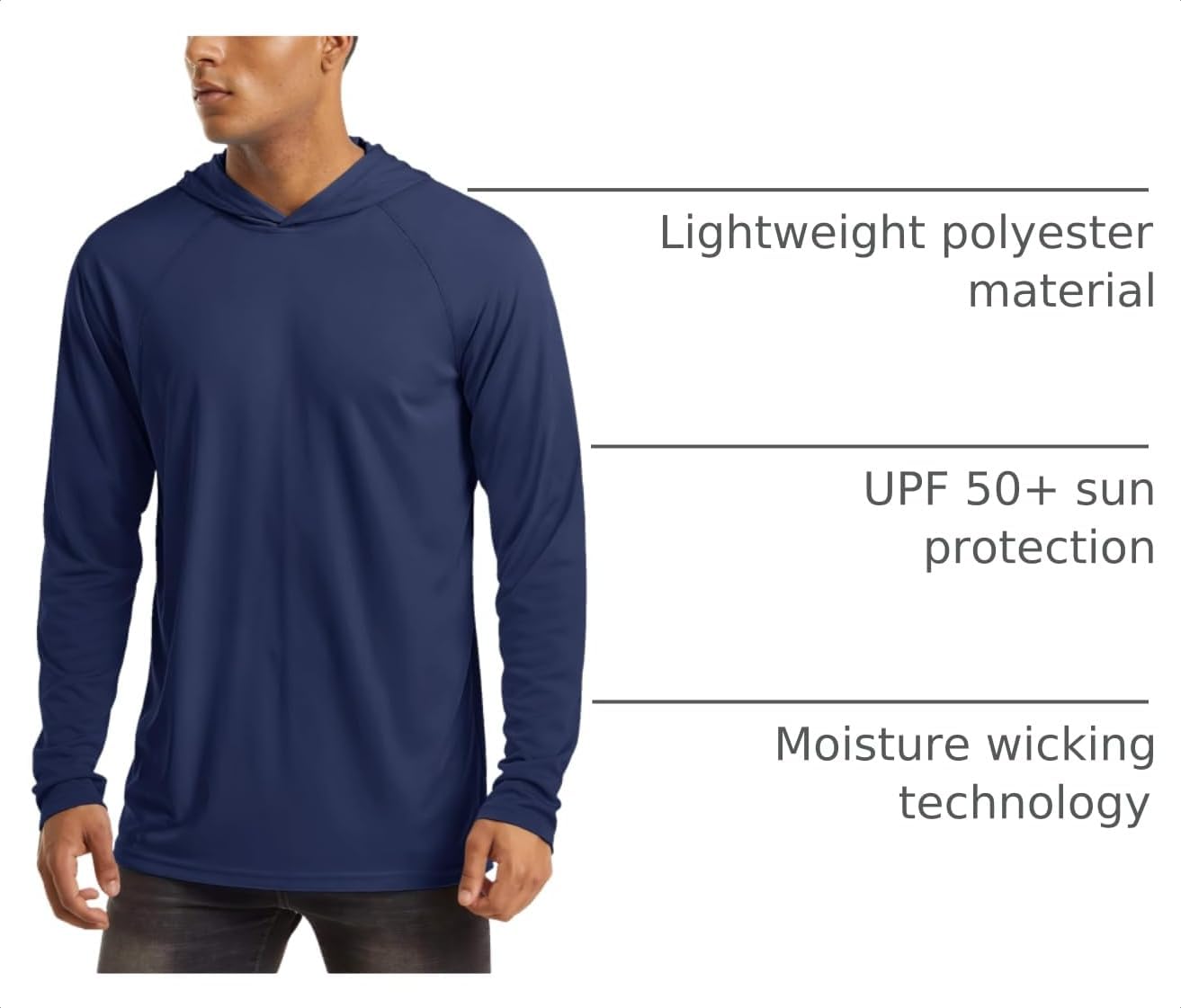 Detalle 2 de MAGCOMSEN Men's Hooded UPF 50+ Long Sleeve Sun Shirt, Quick-Dry Polyester