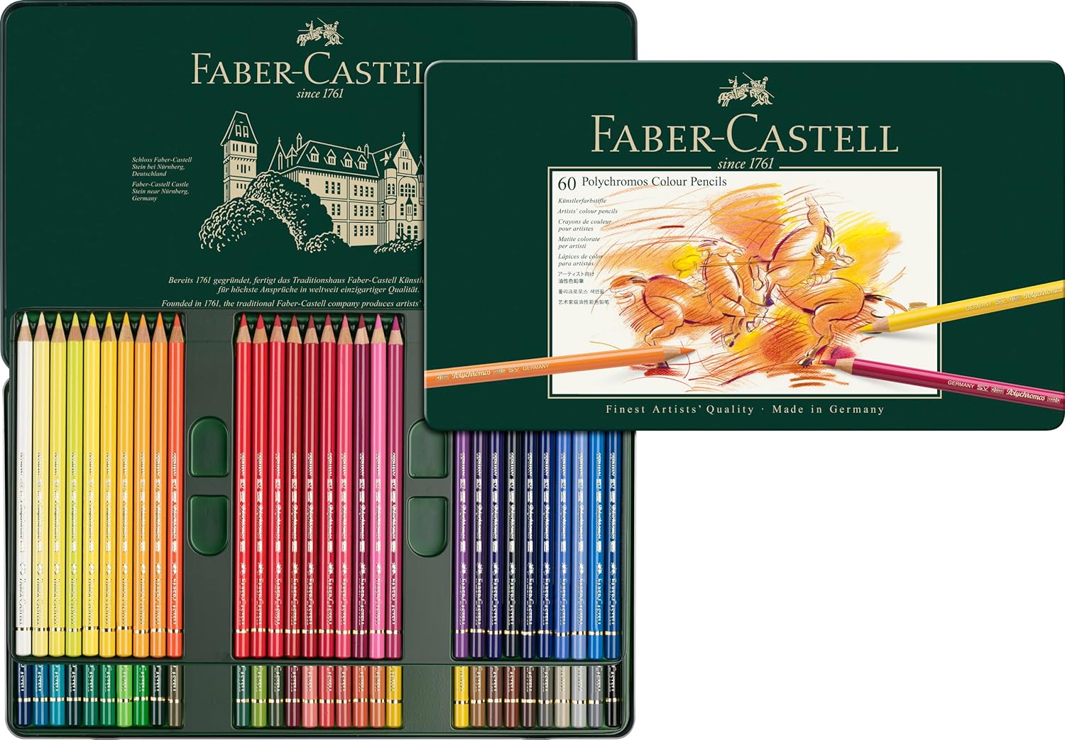 Detalle de Faber-Castell 110060 Polychromos, 60er Metalletui – hochwertige Farbstifte im edlen Metallbehälter