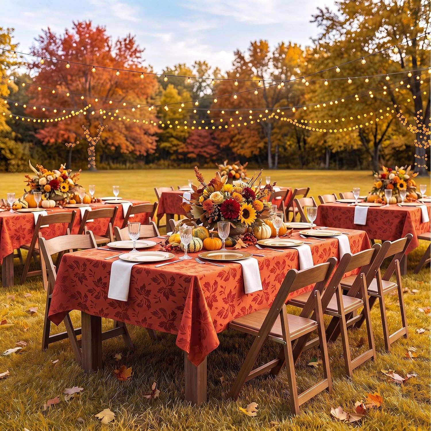 Detalle de Romanstile Fall Jacquard Rectangle Tablecloth, 60 x 84 Inch, Burnt Orange
