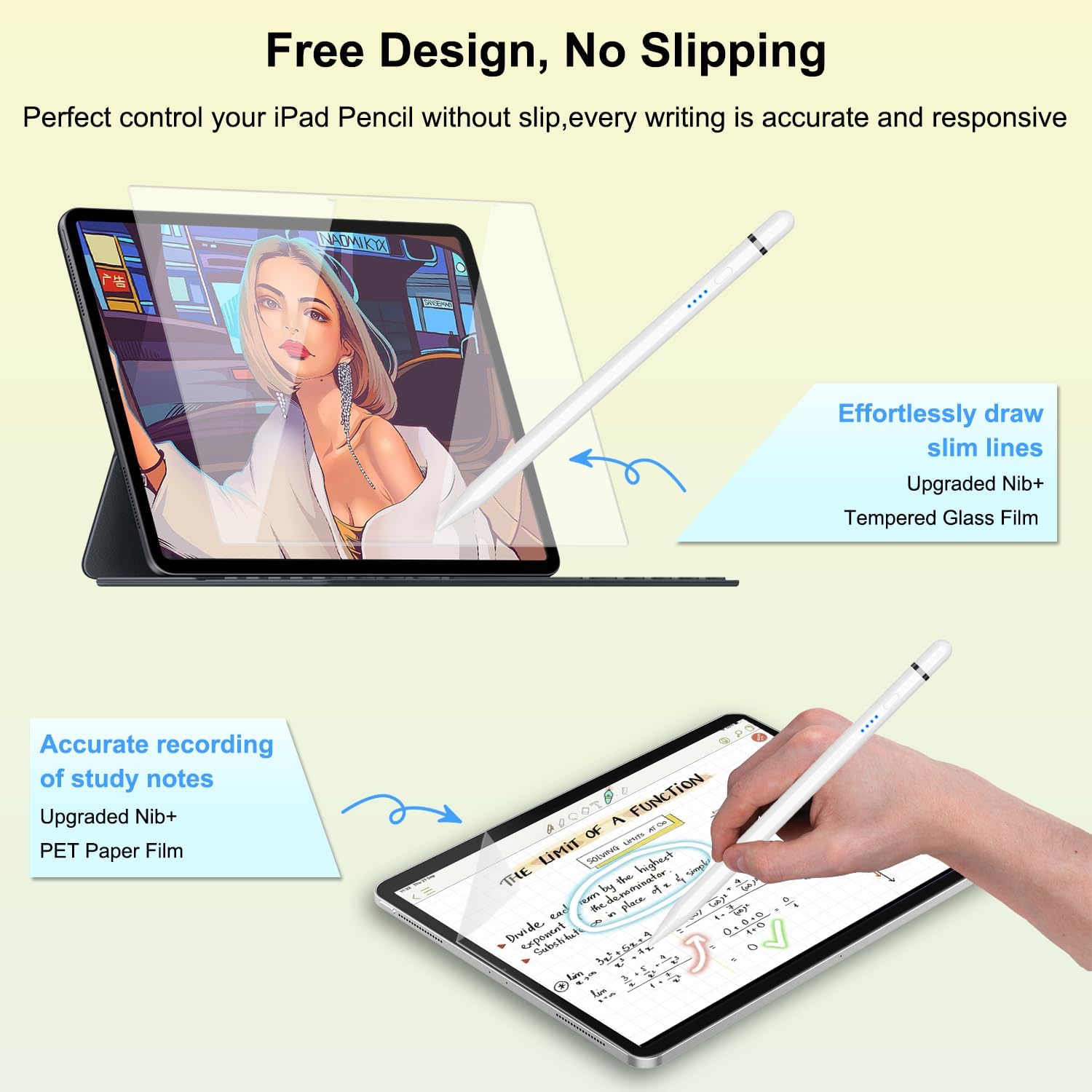 Detalle de Pencil 1. Generation für iPad (2018–2025) – iPad-kompatibler Stift mit 20-Minuten-Schnellladung, Neigung & Palm Rejection (Weiß)