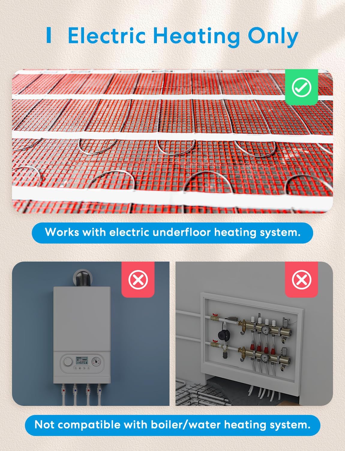 Detalle de Meross Smart Thermostat for Electric Underfloor Heating (WiFi, Matter & HomeKit compatible)