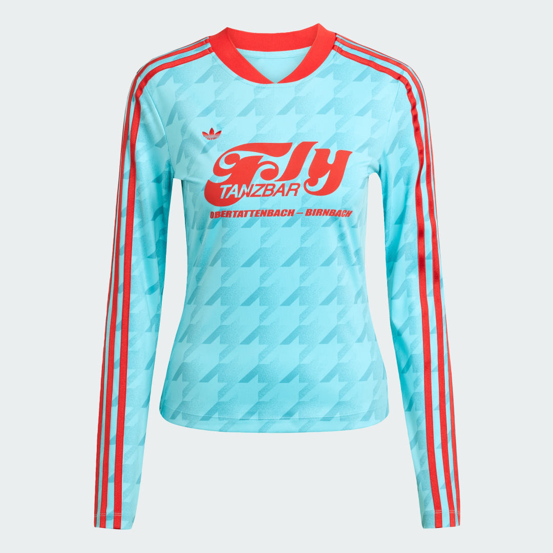 Detalle de Adidas Camiseta de fútbol Bodycon con estampado integral y manga larga (azul)