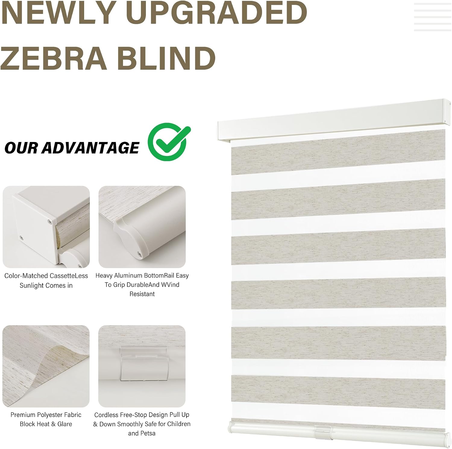 Thumbnail 5 de AOSKY Cordless Zebra Blinds, 37" W x 72" H, Linen Cream Polyester