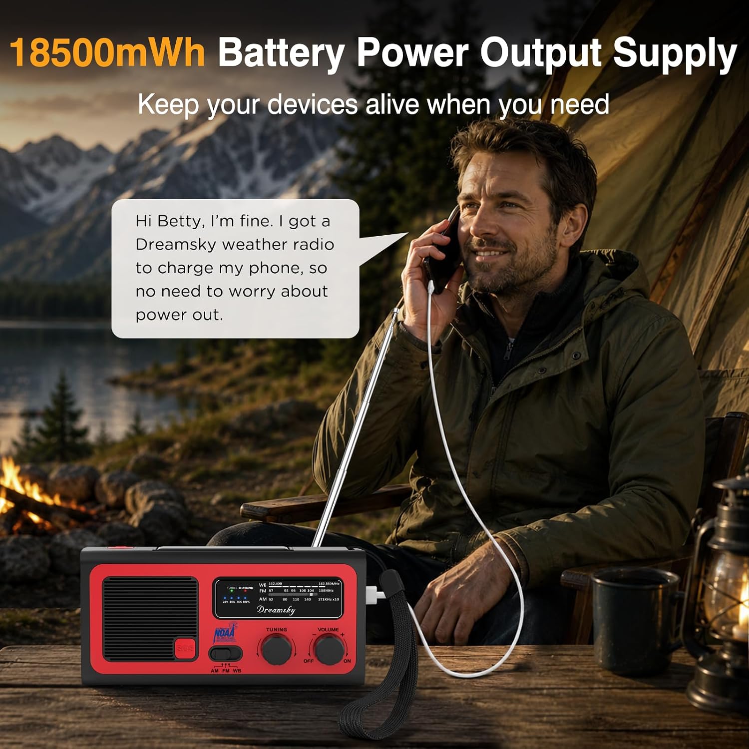 Detalle 2 de DreamSky NOAA Emergency Radio with Hand Crank, Solar Charging, SOS Alarm and Light